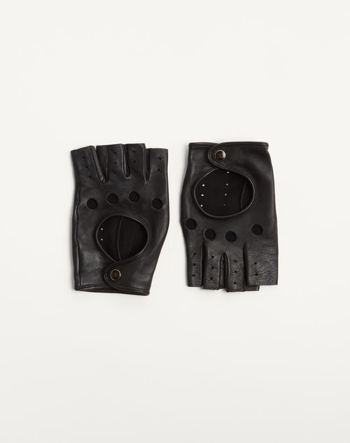 Valentino Garavani - Vlogo Signature Nappa Fingerless Gloves - Black/gold - Woman - Soft Accessories - Accessories