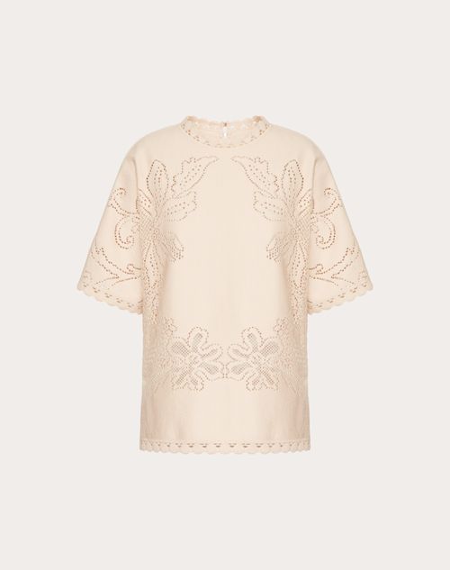 Valentino - Top In Valentino Cotton Guipure Jardin Plat - Poudre - Woman - Shirts And Tops