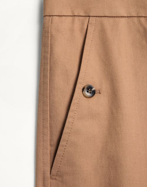 Valentino - Cuffed Trousers In Cotton Gabardine - Light Camel - Man - Trousers And Shorts