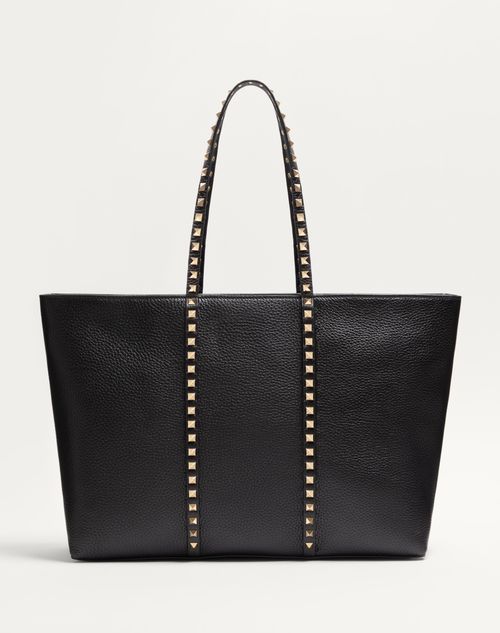 Valentino Garavani - Borsa Shopping Valentino Garavani Rockstud In Vitello Granato - Nero - Donna - Valentino Garavani Rockstud
