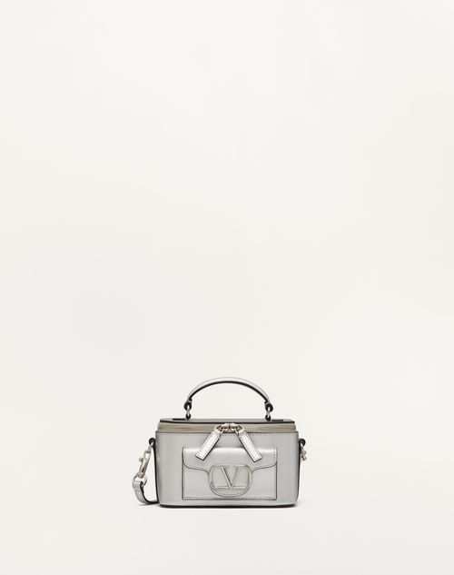 Valentino Garavani - Mini Valentino Garavani Locò Handtasche Aus Metallic-kalbsleder - Silber - Frau - Portemonnaies Und Kleinlederwaren