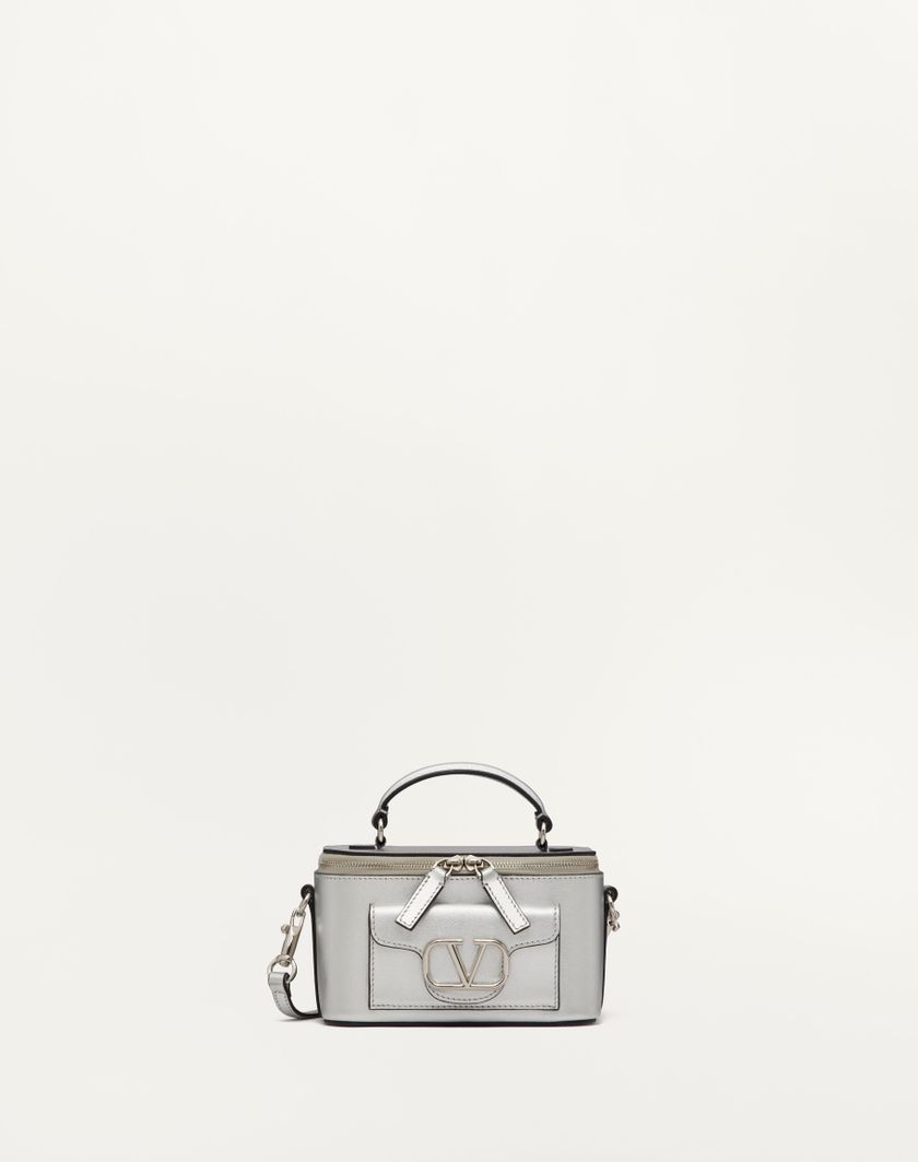 Valentino Handbags Mini Borsa A Mano Locò In Vitello Metallizzato per Donna in Argento | Valentino IT