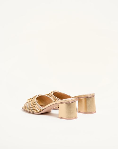 Valentino Garavani - Sandalo Slide Vlogo Signature Metallizzato Con Ricamo Cornely 60mm - Oro - Donna - Sandali