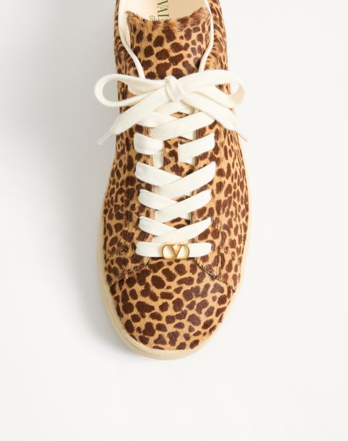 Valentino Garavani - Royco Sneaker In Hair Calf With Fauve Eclat Print And Nappa Calf Leather - Brown - Man - Sneakers
