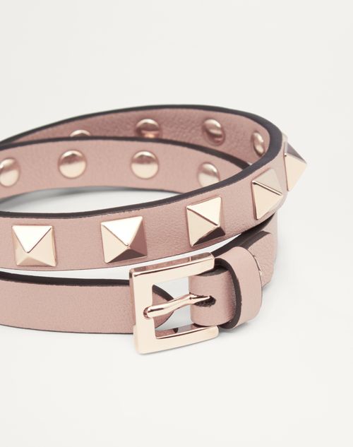 Rockstud Calfskin Double-strap Bracelet for Woman in Poudre |