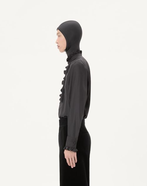 Valentino - Valentino Silk Poplin Shirt With Plastron And Ruffles - Black - Man - Shirts