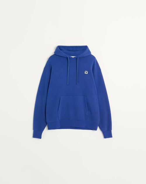 Valentino - Valentino Cotton Crewneck Sweatshirt With Chez Valentino Patch - Blue - Man - Man Ready To Wear Sale