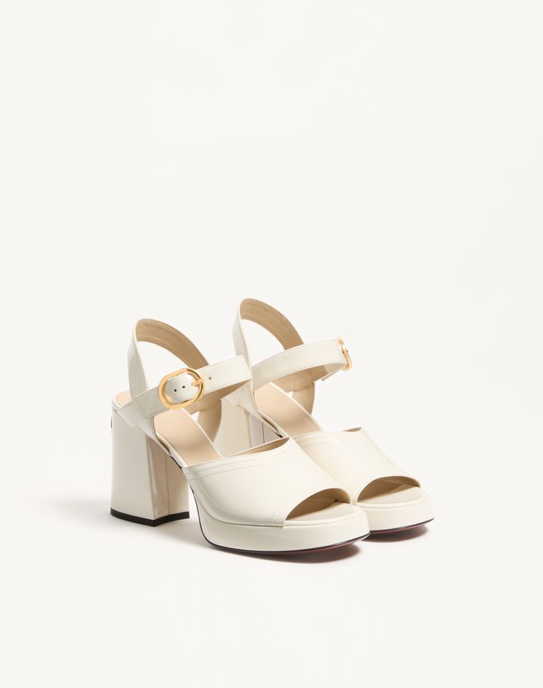 Valentino Garavani Fawcette Platform Sandal In Polished Calfskin 100Mm Woman Ivory 39.5