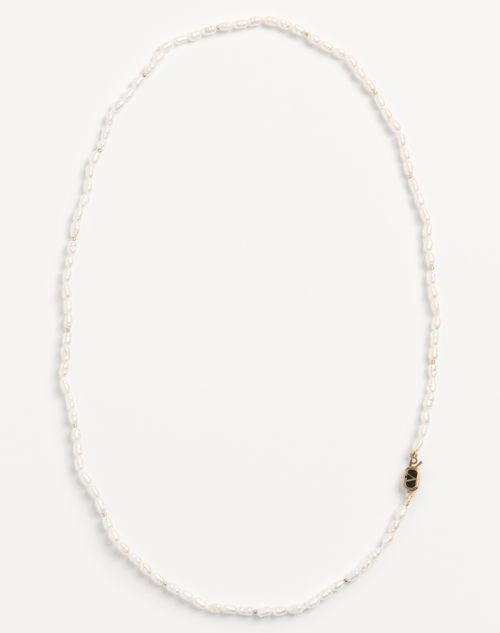 Valentino Garavani - Oval Necklace In Metal, Pearls And Enamel - Gold/black/cream - Man - Jewelry