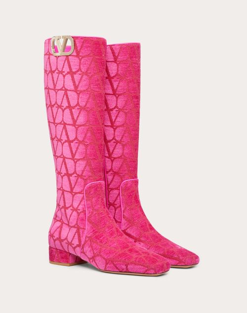 Valentino Garavani - Vlogo Type Boot In Toile Iconographe 30mm - Pink Pp - Woman - Boots