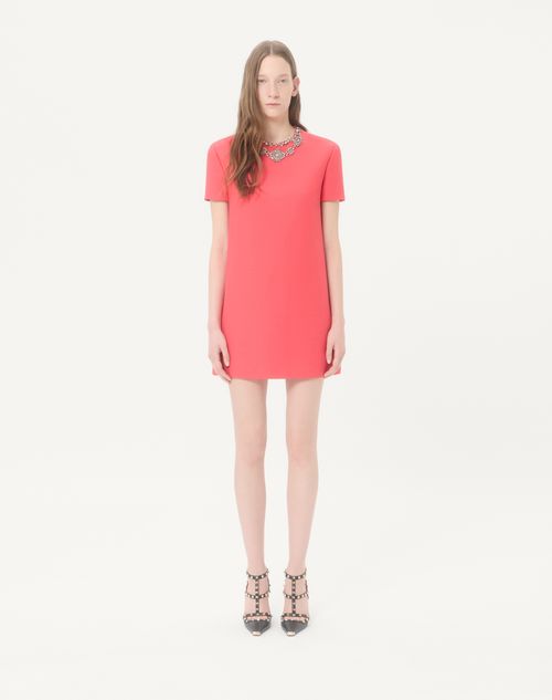 Valentino - Embroidered Crepe Couture Short Dress - Coral/silver - Woman - Dresses