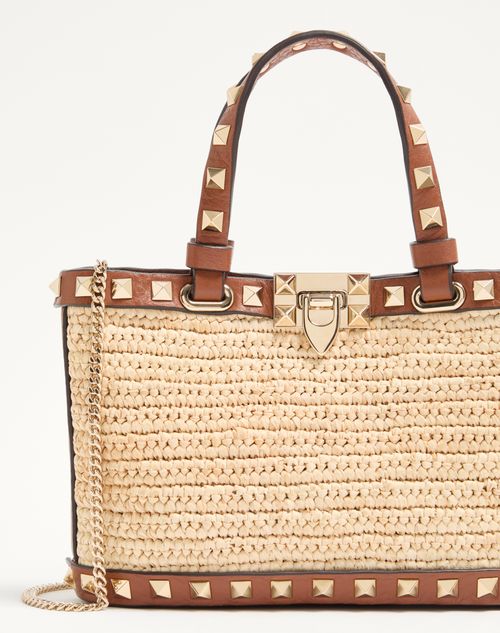 Valentino Garavani - Mini Cabas Rockstud En Raphia. - Naturel/cuir De Selle - Femme - Cabas