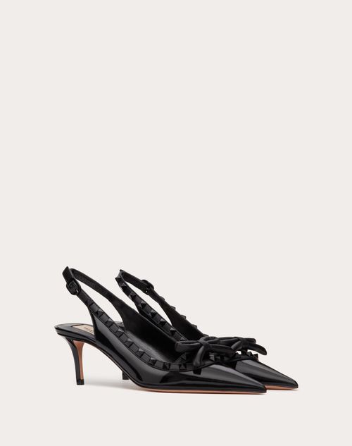 Valentino Garavani - Décolleté Slingback Rockstud Bow In Vernice E Borchie In Tono 60mm - Nero - Donna - Décolleté