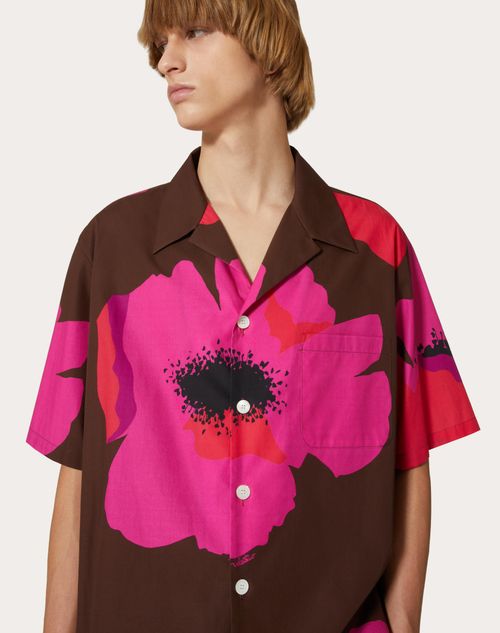 Cotton Poplin Bowling Shirt With Valentino Flower Portrait Print 