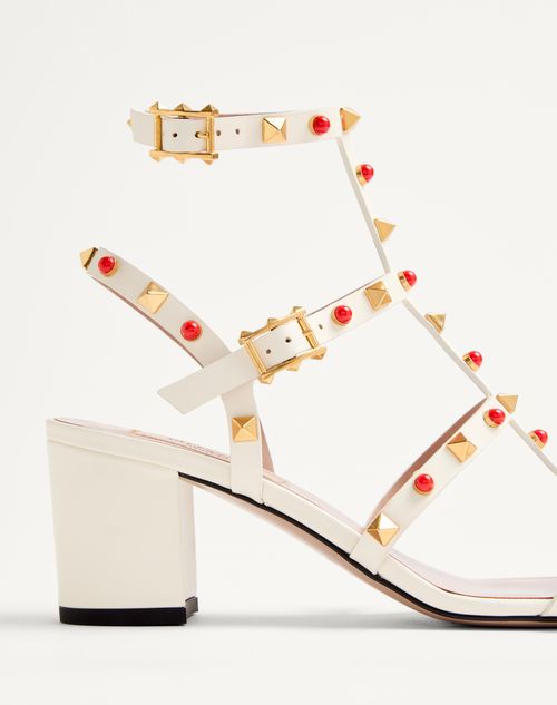 Valentino Garavani - Rockstud Calfskin Sandal With Cabochon Stones 60mm - Ivory - Woman - Sandals