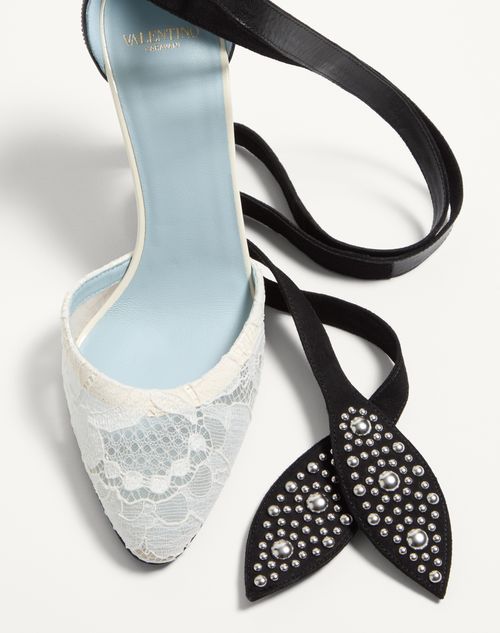 Valentino Garavani - FOLIEFOLIAGE PUMPS IN ABRASIVE CALFSKIN AND LACE 85MM - Ivory/nude/black - Woman - Pumps