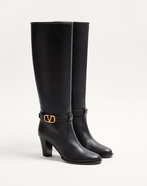 Valentino Garavani - Vlogo Signature Calfskin Boot 75mm - Black - Woman - Boots