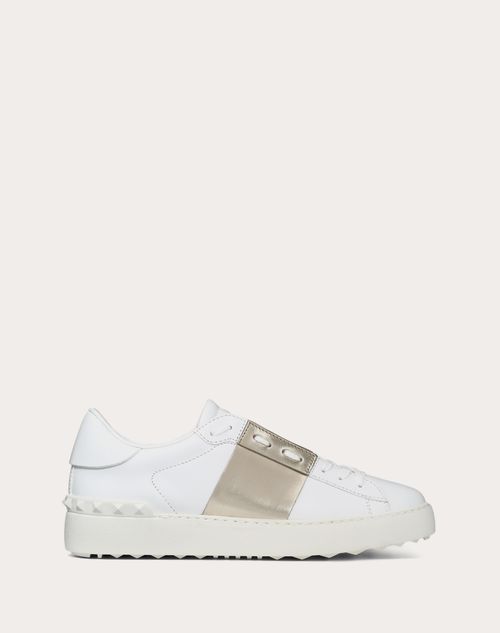 Valentino Garavani - Open Sneaker With Metallic Stripe - White/platinium - Woman - Shoes