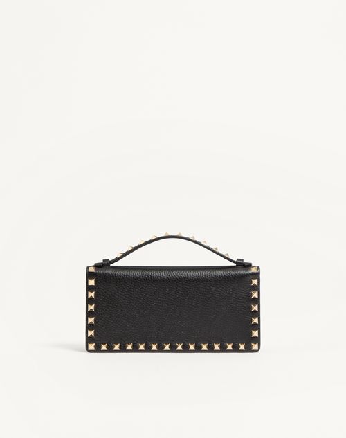 Valentino Garavani - Portafoglio Con Catena Rockstud In Vitello Granato - Nero - Donna - Portafogli E Piccola Pelletteria