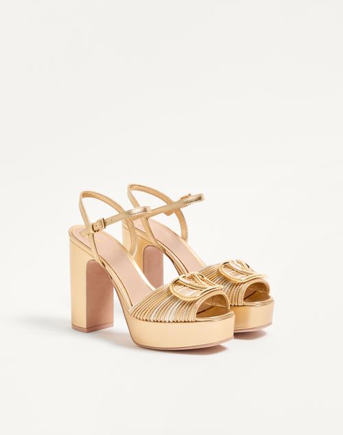 Valentino Garavani - Vlogo Signature Metallic Platform Sandal With Cornely Embroidery 115mm - Gold - Woman - Sandals