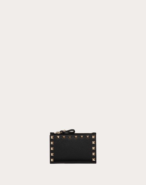 Rockstud Grainy Calfskin Cardholder With Zipper for Woman in Poudre ...