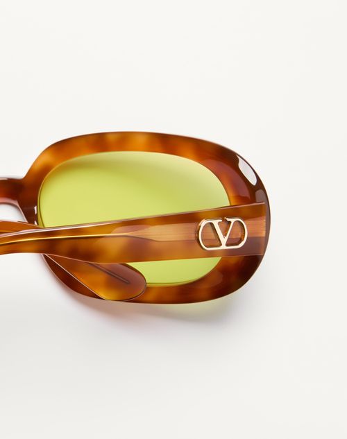 Valentino - Oval Wrap-around Acetate Eyewear - Medium Havana/acid Green - Unisex - Eyewear