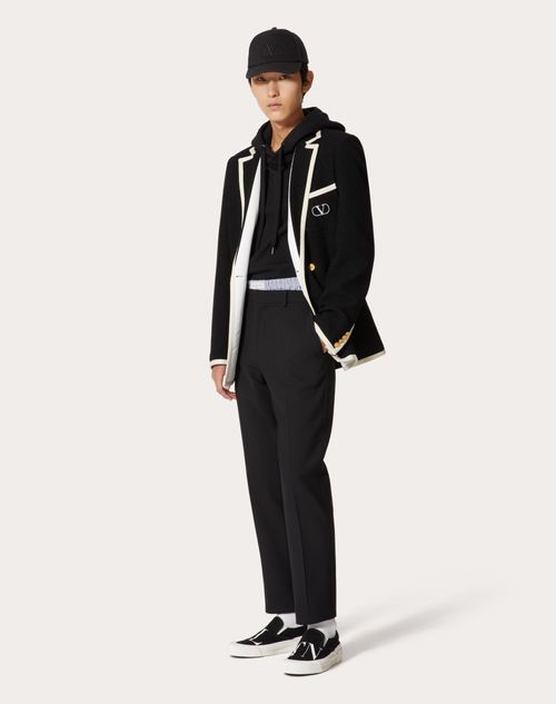 Valentino - Double-breasted Bouclé Wool Jacket With Vlogo Signature Embroidery - Black - Man - Coats And Blazers