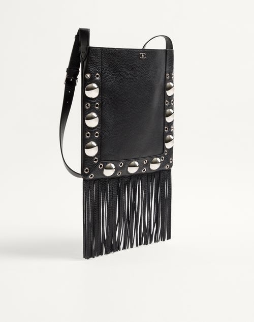 Valentino Garavani - ヴァレンティノ ガラヴァーニ ネルコート フリンジ グレイニーカーフスキン ショルダーバッグ - ブラック - メンズ - ショルダーバッグ