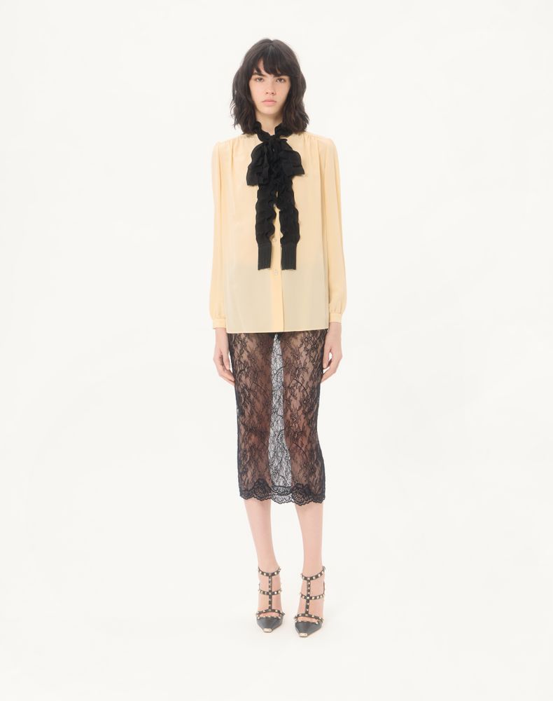 Valentino Crepe De Chine Shirt Woman Birch/Black 38