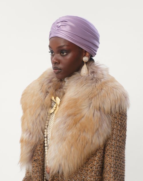 Rigid Silk Turban for Woman in Iris/gold | Valentino SA Rigid Silk Turban for Woman in Iris/gold | Valentino SA