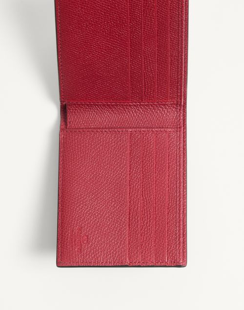 Valentino Garavani - Valentino Garavani Vlogo Signature Grainy Calfskin Wallet - Red - Man - Wallets And Small Leather Goods