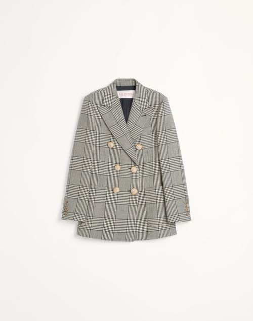 Valentino - Blazer En Laine Pied De Poule - Ivoire/noir - Femme - Vestes Et Manteaux