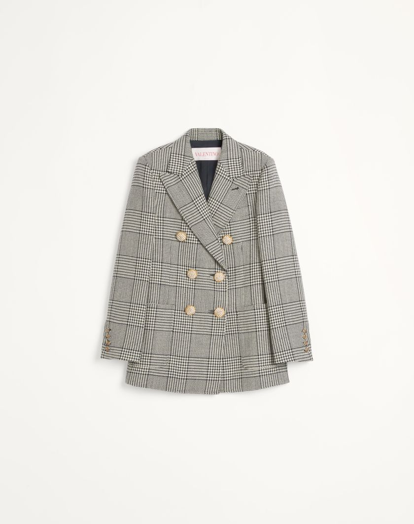 Valentino Handbags Blazer In Pied De Poule Wool per Donna in Avorio/nero | Valentino IT