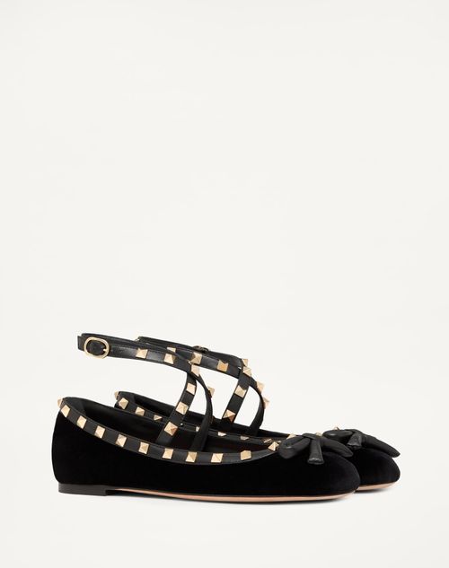 Rockstud Velvet Ballerina for Woman in Black | Valentino US Rockstud Velvet Ballerina for Woman in Black | Valentino US