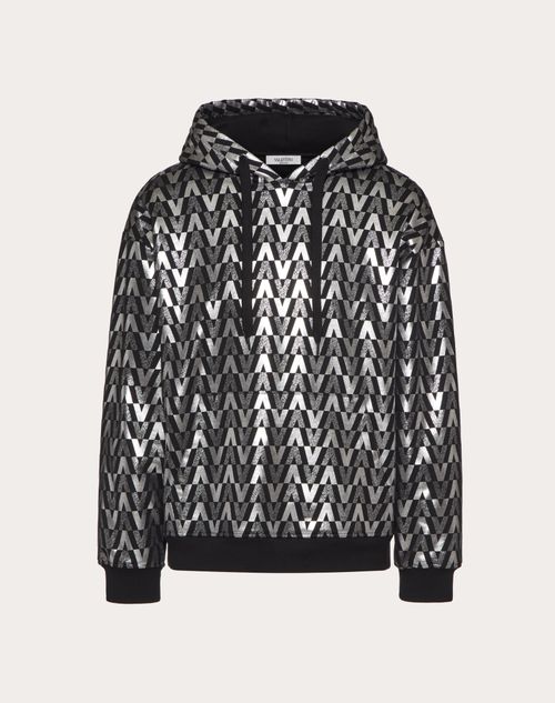 Valentino - Sweatshirt With Silver Optical Valentino Print - Black/silver - Man - Man Ready To Wear Sale