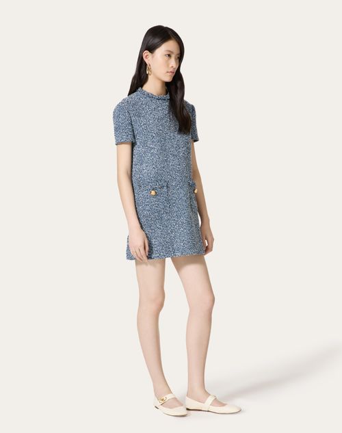 Valentino - Kurzes Kleid Aus Textured Tweed Denim - Denim/himmelblau/weiß - Frau - Kleidung