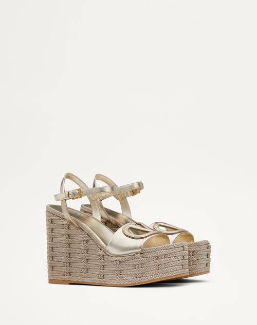 Valentino Garavani - Vlogo Cut-out Wedge Sandal In Laminated Nappa Leather 110mm - Platinum - Woman - Espadrilles And Wedges