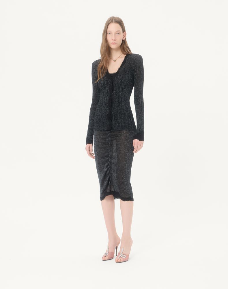 Valentino Lurex Knit Midi Skirt Woman Black/Silver L