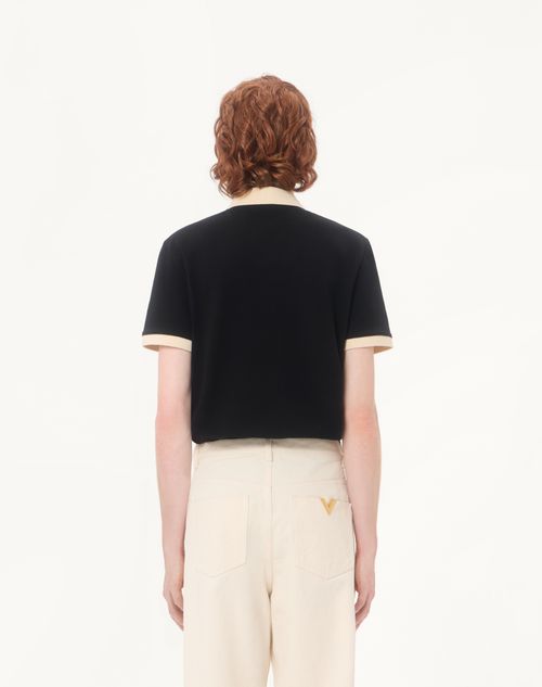 Valentino - Polo Valentino In Piquet Di Cotone Con Vgold - Nero/burro - Uomo - T-shirts E Felpe