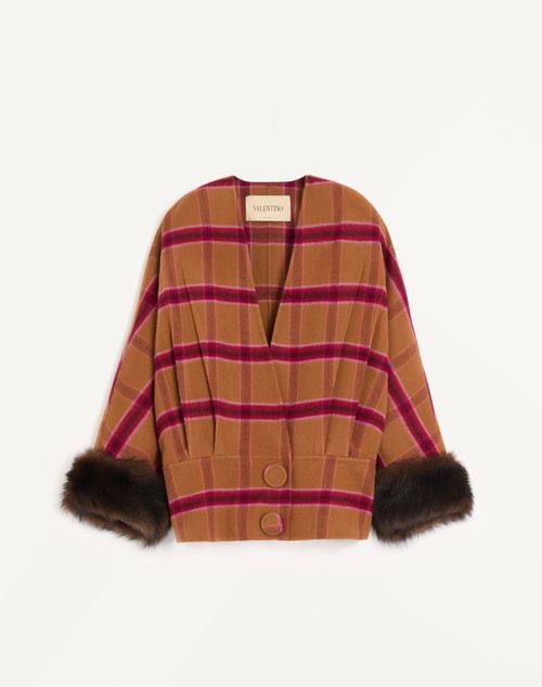 Valentino - Peacoat In Macro Finestra With Shearling - Biscuit/cherry Red - Woman - Jackets And Blazers