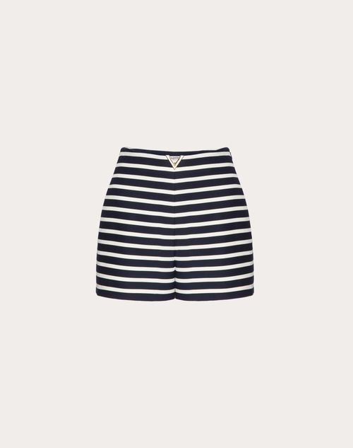 Valentino - Crepe Couture Shorts With Striped Print - Navy/ivory - Woman - Shorts