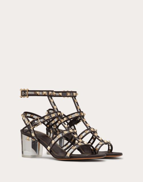 Valentino Garavani - Rockstud Sandal In Polymer Material With Straps And Plexi Heel 60mm - Brown/transparent - Woman - Shoes