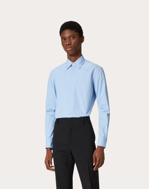 Heavy Cotton Poplin Long Sleeve Shirt for Man in White | Valentino US