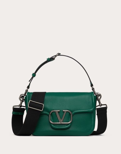 Valentino Garavani - Valentino Garavani Alltime Grainy Calfskin Shoulder Bag - Amazon Green/black - Man - Shoulder Bags