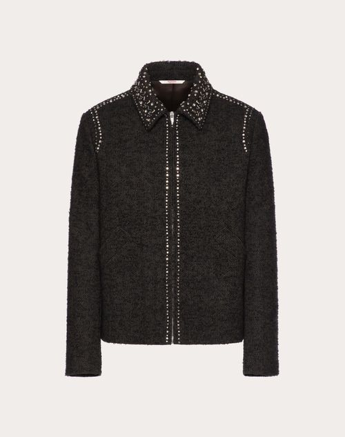 Valentino - Wool Tweed Jacket With Rockstud Spike And Crystal Embroidery - Black - Man - Outerwear