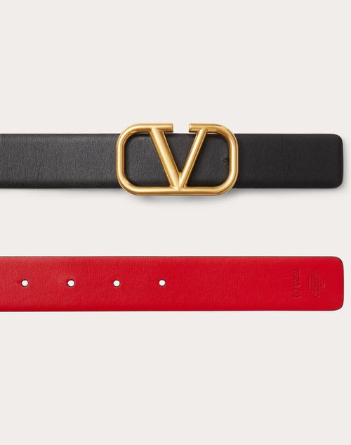 Valentino Garavani - Reversible Vlogo Signature Belt In Glossy Calfskin 30 Mm - Black/pure Red - Woman - Belts - Accessories