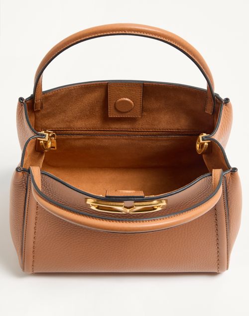 Valentino Garavani - Valentino Garavani Alltime Medium Handbag In Grainy Calfskin With Cherryfic Embroidered Ribbon Shoulder Strap. - Almond - Woman - Top Handle Bags