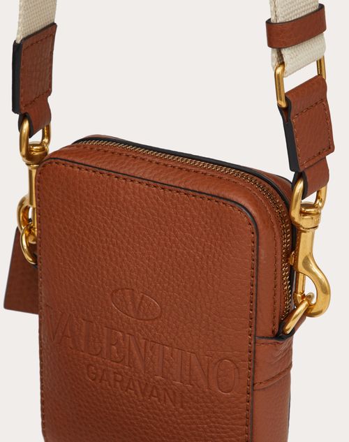 Valentino Garavani - Small Valentino Garavani Identity Leather Crossbody Bag - Saddle Brown - Man - Shoulder Bags