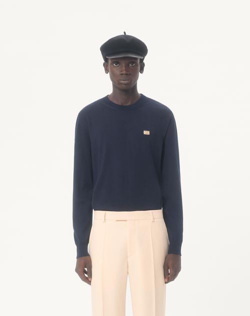 Valentino - Valentino Wool Sweater With Vlogo Patch - Navy - Man - Knitwear