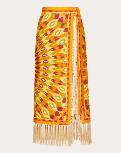 Valentino - Round Rain Print Linen Skirt - Orange/multicolor - Woman - Skirts